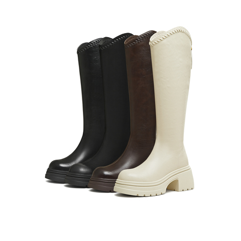 天美意2025冬新款商场同款高直筒显瘦百搭厚底女骑士靴BL641DG5