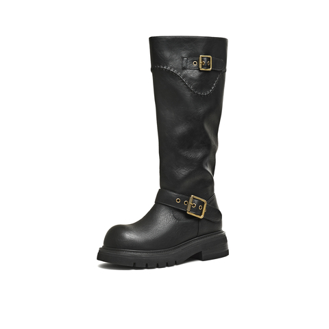 天美意2025冬新款商场同款高直筒显瘦百搭厚底女骑士靴BM351DG5