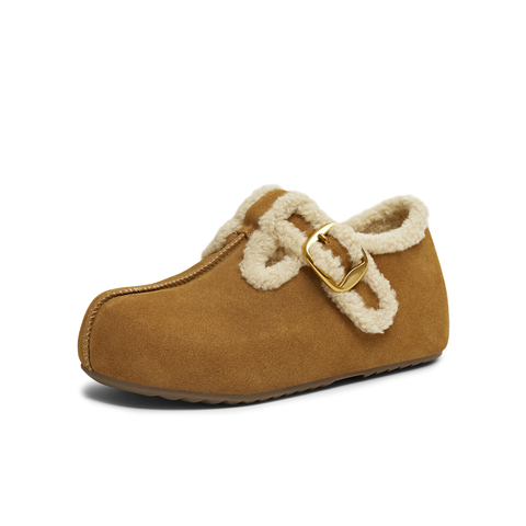 天美意2025冬新款商场同款舒适保暖毛绒单鞋女勃肯鞋BM321DA5