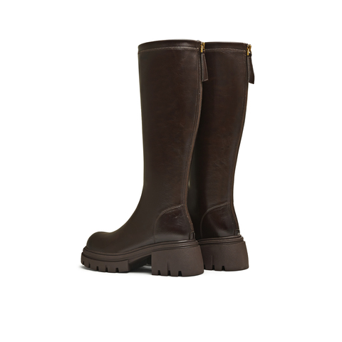 天美意2025冬新款直筒显瘦百搭厚底潮流纯色女弹力靴KTX21DG5