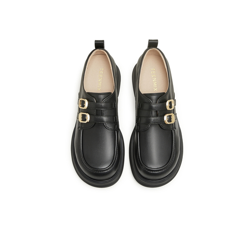 天美意2025春新款商场同款保暖英伦风皮鞋毛毛鞋女单鞋BI071AM5