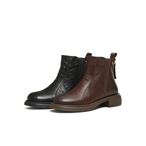 天美意2025冬新款商场同款英伦复古百搭短靴女切尔西靴BM071DD5