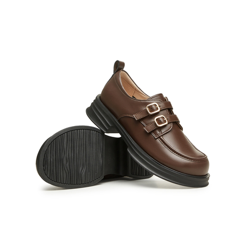 天美意2025春新款商场同款保暖英伦风皮鞋毛毛鞋女单鞋BI071AM5