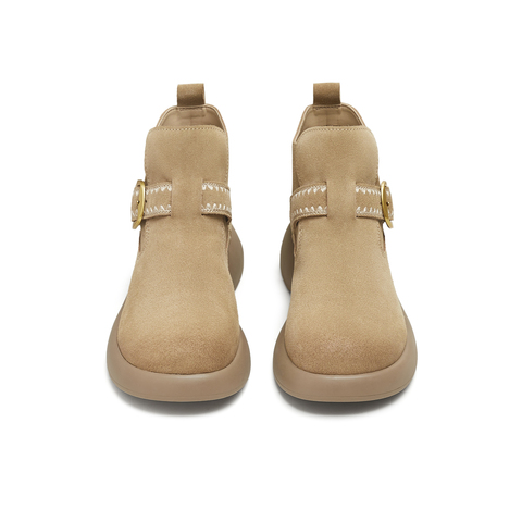 天美意2025冬新款商场同款一脚蹬厚底百搭复古女时装靴CFT41DD5