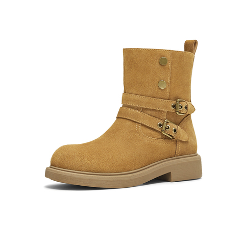 天美意2025冬新款商场同款厚底复古百搭短筒靴女西部靴BL771DZ5