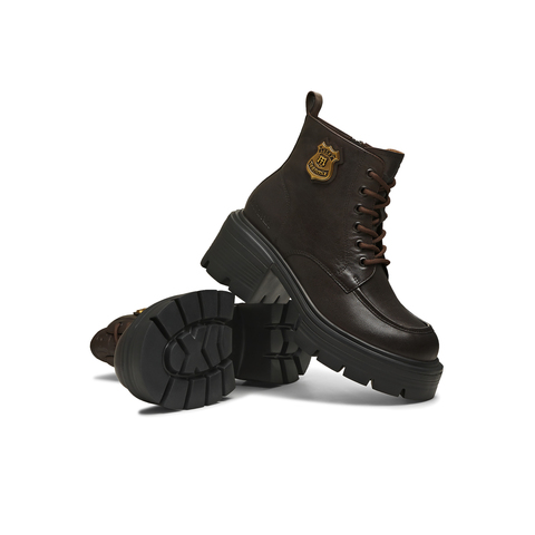 天美意2025冬新款商场同款粗跟复古英伦风短靴女马丁靴CMJ45DD5