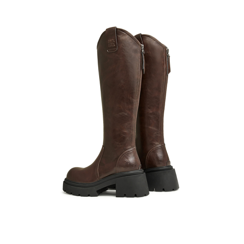 天美意2025冬新款长筒靴高靴厚底弹力靴v口女骑士靴KTX14DG5