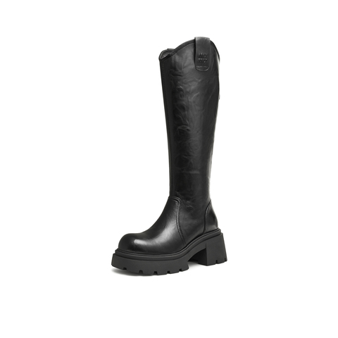 天美意2025冬新款长筒靴高靴厚底弹力靴v口女骑士靴KTX14DG5