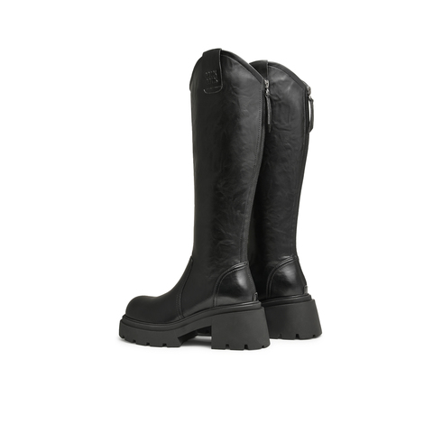 天美意2025冬新款长筒靴高靴厚底弹力靴v口女骑士靴KTX14DG5