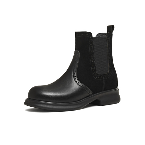 天美意2025冬新款平跟英伦复古百搭短靴女切尔西靴KQX23DD5