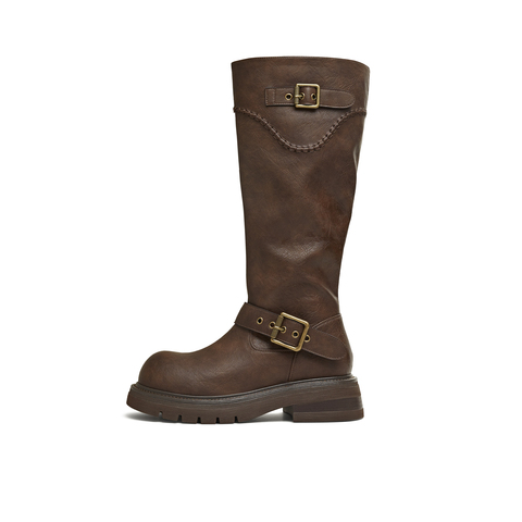 天美意2025冬新款商场同款高直筒显瘦百搭厚底女骑士靴BM351DG5