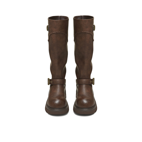 天美意2025冬新款商场同款高直筒显瘦百搭厚底女骑士靴BM351DG5