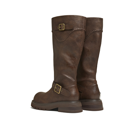 天美意2025冬新款商场同款高直筒显瘦百搭厚底女骑士靴BM351DG5