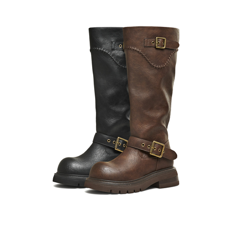 天美意2025冬新款商场同款高直筒显瘦百搭厚底女骑士靴BM351DG5