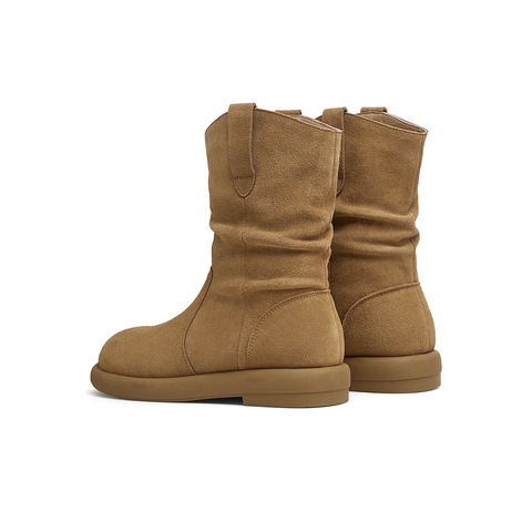 天美意2025冬新款美拉德色复古百搭户外堆堆靴女西部靴KXZ08DD5