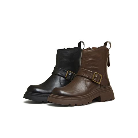 天美意2025冬新款商场同款简约时装靴休闲通勤女皮靴BK062DZ5