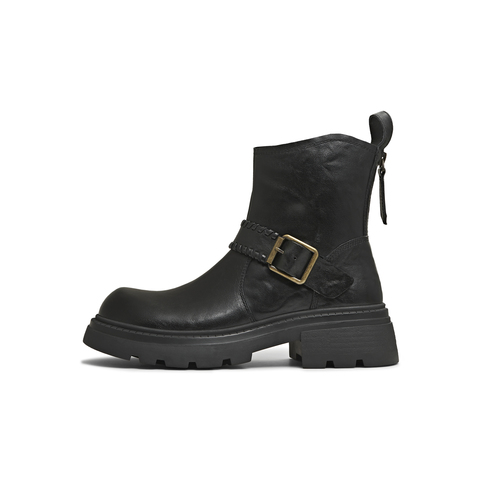 天美意2025冬新款商场同款简约时装靴休闲通勤女皮靴BK062DZ5