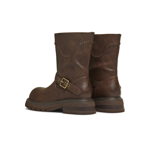 天美意2025冬新款商场同款圆头粗跟复古长靴女骑士靴BM352DZ5