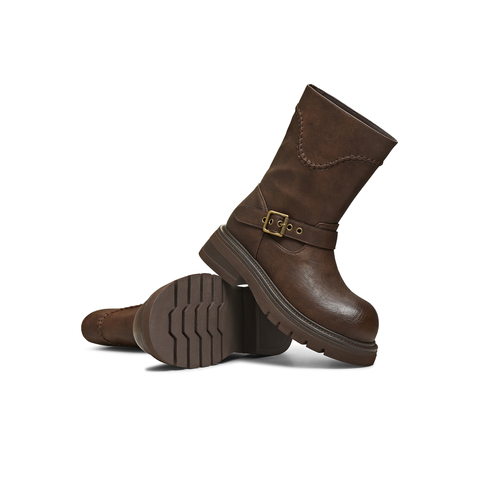 天美意2025冬新款商场同款圆头粗跟复古长靴女骑士靴BM352DZ5