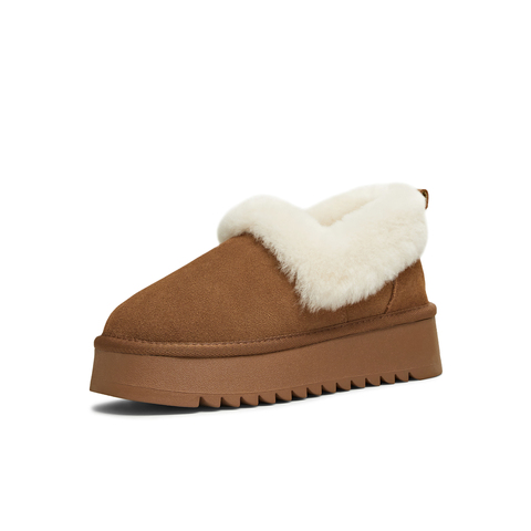 天美意2025冬新款毛绒短靴保暖厚底复古纯色女雪地靴KXD40DM5