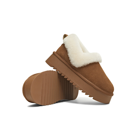 天美意2025冬新款毛绒短靴保暖厚底复古纯色女雪地靴KXD40DM5