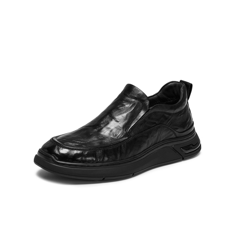 天美意2025冬新款商场同款纯色一脚蹬复古男休闲皮鞋WNA02DM5