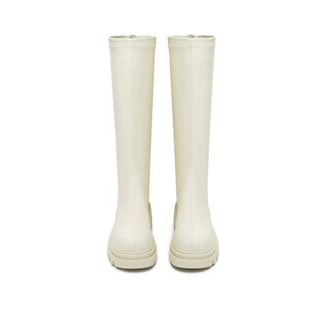 天美意2025冬新款直筒显瘦百搭厚底潮流纯色女弹力靴KTX21DG5