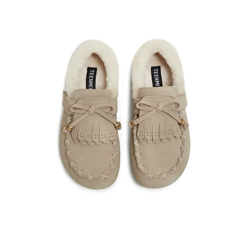 天美意2025冬新款商场同款厚底舒适保暖毛绒女乐福鞋BM161DA5