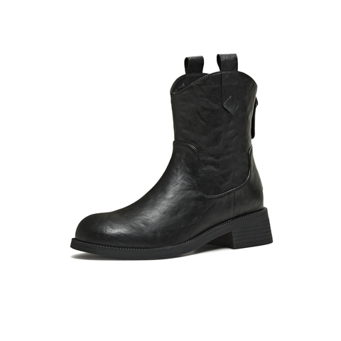 天美意2025冬新款厚底OL通勤简约短靴女时装靴CCH41DD5