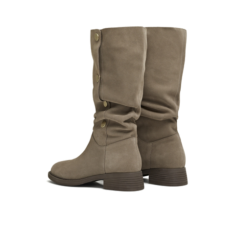 天美意2025冬新款复古美拉德百搭日常显瘦长靴女西部靴KXZ23DG5