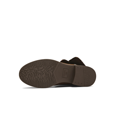 天美意2025冬新款纯色百搭复古翻短靴堆堆靴户外女西部靴KXZ17DZ5