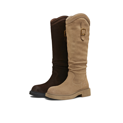 天美意2025冬新款厚底潮流复古长筒靴显瘦百搭女西部靴CD581DG5