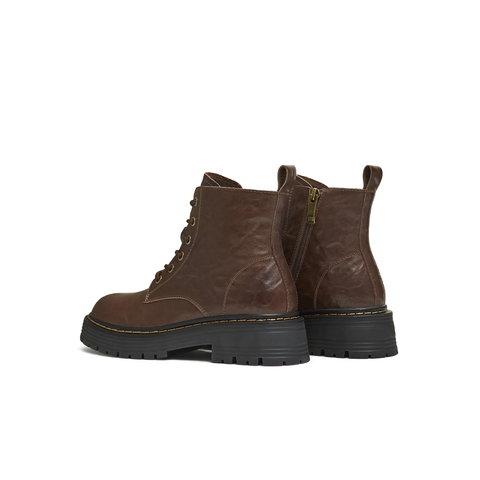 天美意2025冬新款圆头复古纯色系带户外运动女马丁靴KDX22DD5