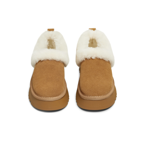 天美意2025冬新款毛绒短靴保暖厚底复古纯色女雪地靴KXD40DM5