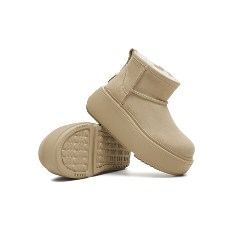 天美意2025冬新款短靴保暖厚底复古纯色增高女雪地靴KXD41DD5