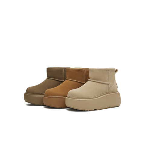 天美意2025冬新款短靴保暖厚底复古纯色增高女雪地靴KXD41DD5