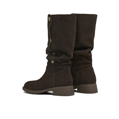 天美意2025冬新款复古美拉德百搭日常显瘦长靴女西部靴KXZ23DG5