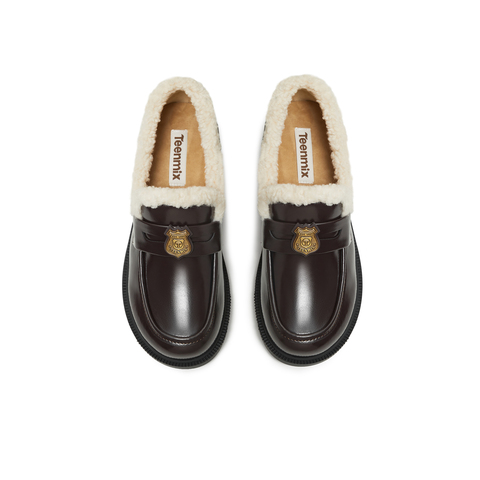 天美意2025冬新款厚底保暖英伦复古小皮鞋乐福鞋女皮鞋CNG35DM5