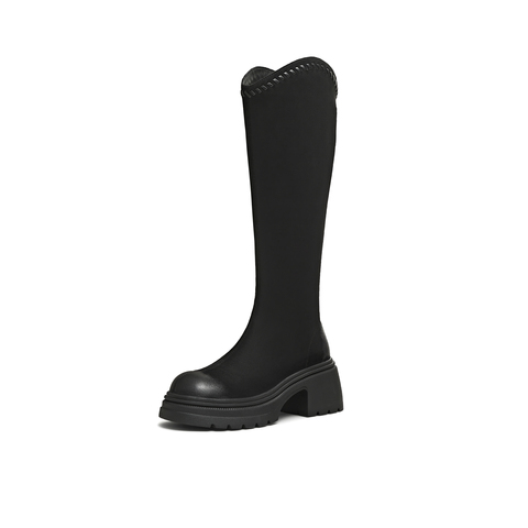 天美意2025冬新款商场同款高直筒显瘦百搭厚底女骑士靴BL641DG5