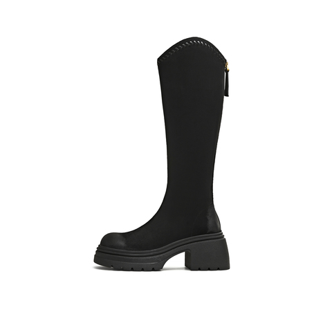 天美意2025冬新款商场同款高直筒显瘦百搭厚底女骑士靴BL641DG5