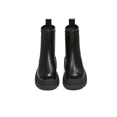 天美意2025冬新款直筒显瘦百搭厚底潮流纯色女弹力靴KTX20DZ5