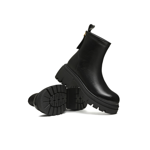 天美意2025冬新款直筒显瘦百搭厚底潮流纯色女弹力靴KTX20DZ5