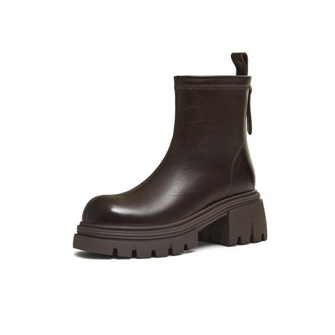 天美意2025冬新款直筒显瘦百搭厚底潮流纯色女弹力靴KTX20DZ5