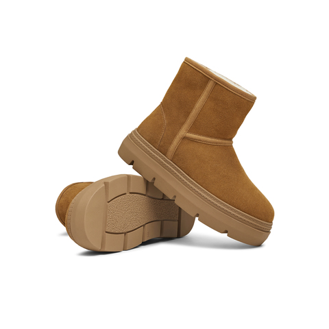 天美意2025冬新款纯色复古厚底一脚蹬舒适短靴女雪地靴BK423DD5