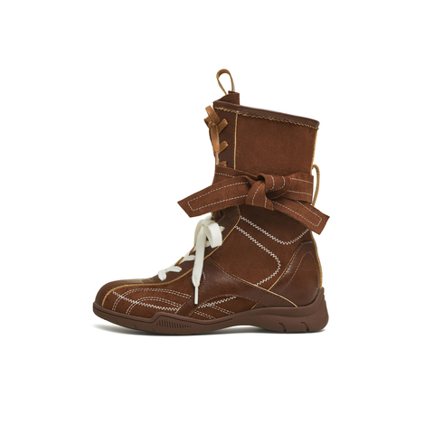 天美意2025秋新款小众德训拳击靴复古中筒短靴女高帮靴KC004CZ5