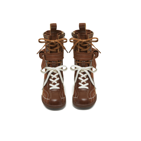 天美意2025秋新款小众德训拳击靴复古中筒短靴女高帮靴KC004CZ5