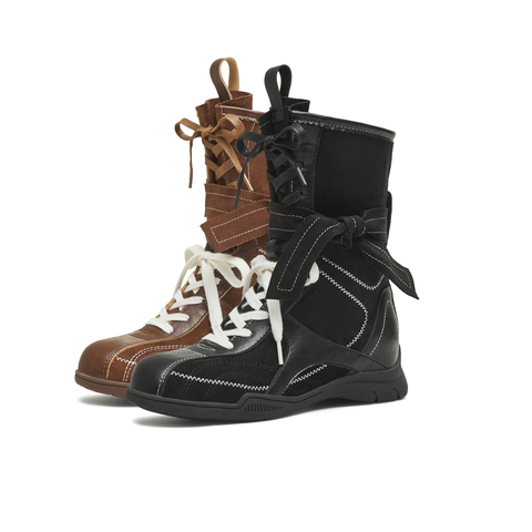 天美意2025秋新款小众德训拳击靴复古中筒短靴女高帮靴KC004CZ5