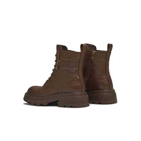 天美意2025冬新款圆头复古纯色系带通勤上班女马丁靴KDX27DD5