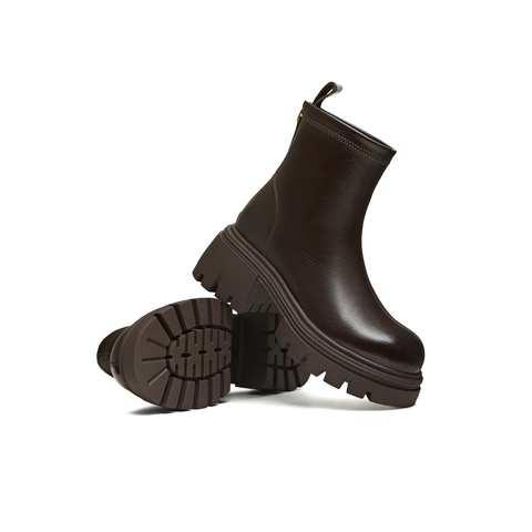 天美意2025冬新款直筒显瘦百搭厚底潮流纯色女弹力靴KTX20DZ5