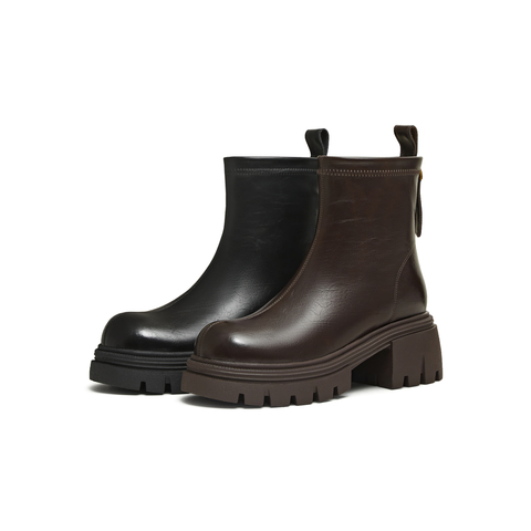 天美意2025冬新款直筒显瘦百搭厚底潮流纯色女弹力靴KTX20DZ5